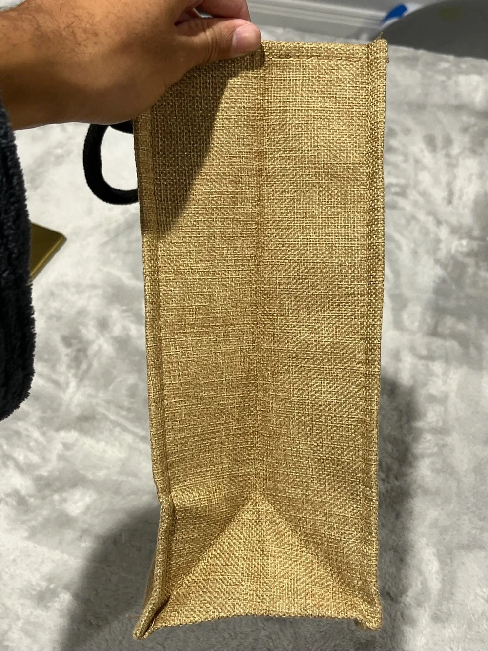 beige burlap beach tote bag featuring 